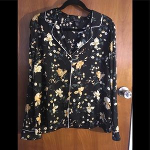 Black with Yellow Flowers Pajama Shirt